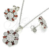 Sterling Silver Earring and Pendant Adult Set, with Garnet and White Cubic Zirconia, Polished, Rhodium Finish, 10.286.0029