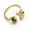 Oro Laminado Multi Stone Ring, Gold Filled Style Bow Design, with Green Cubic Zirconia, Polished, Golden Finish, 01.213.0035