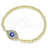 Oro Laminado Fancy Bracelet, Gold Filled Style Expandable Bead and Evil Eye Design, with White Micro Pave, Blue Enamel Finish, Golden Finish, 03.299.0049.07