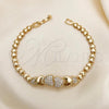 Oro Laminado Fancy Bracelet, Gold Filled Style Heart Design, with White Micro Pave, Polished, Golden Finish, 03.283.0168.08