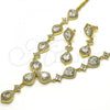 Oro Laminado Necklace and Earring, Gold Filled Style Teardrop Design, with White Cubic Zirconia, Polished, Golden Finish, 06.205.0025