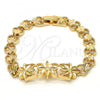 Gold Tone Fancy Bracelet, Flower and Heart Design, Diamond Cutting Finish, Golden Finish, 03.192.0030.07.GT