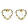 Oro Laminado Stud Earring, Gold Filled Style Heart Design, with Ruby Micro Pave, Polished, Golden Finish, 02.156.0439.1