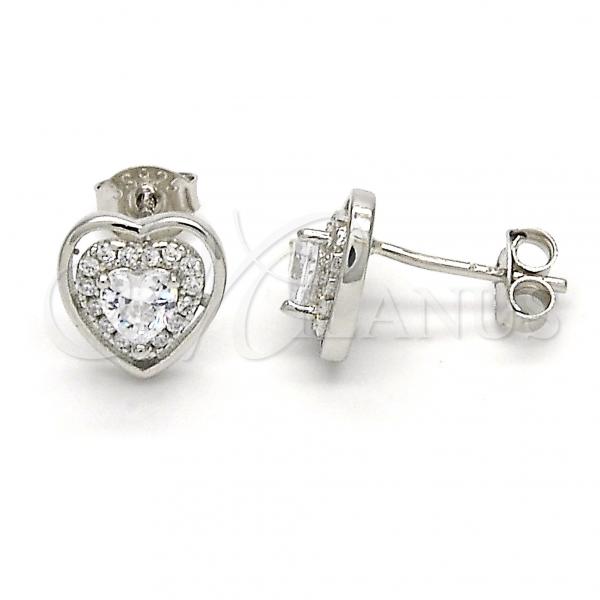 Sterling Silver Stud Earring, Heart Design, with White Cubic Zirconia, Polished,, 02.285.0076