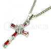 Rhodium Plated Pendant Necklace, Cross Design, with Garnet and White Cubic Zirconia, Polished, Rhodium Finish, 04.284.0008.5.22