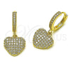 Oro Laminado Dangle Earring, Gold Filled Style Heart Design, with White Micro Pave, Polished, Golden Finish, 02.283.0088