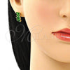 Oro Laminado Earring and Pendant Adult Set, Gold Filled Style with Green Cubic Zirconia, Polished, Golden Finish, 10.210.0167.3