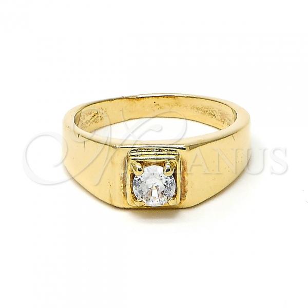 Oro Laminado Mens Ring, Gold Filled Style Solitaire Design, with White Cubic Zirconia, Polished, Golden Finish, 5.175.024.08 (Size 8)