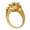 Oro Laminado Multi Stone Ring, Gold Filled Style Flower and Teardrop Design, with White Cubic Zirconia, Polished, Golden Finish, 01.210.0010.09 (Size 9)