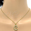 Stainless Steel Pendant Necklace, Initials and Rolo Design, with White Crystal, Polished, Golden Finish, 04.238.0003.18