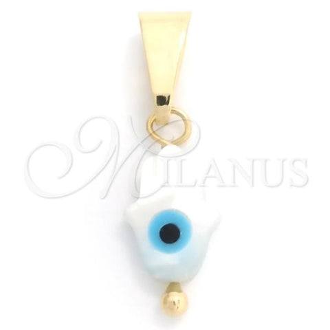 Oro Laminado Fancy Pendant, Gold Filled Style Hand Design, with Ivory Mother of Pearl, Red Polished, Golden Finish, 05.32.0089