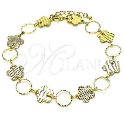 Oro Laminado Fancy Anklet, Gold Filled Style Flower Design, Diamond Cutting Finish, Golden Finish, 5.032.005.1.10