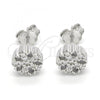 Sterling Silver Stud Earring, Flower Design, with White Cubic Zirconia, Polished, Rhodium Finish, 02.336.0034