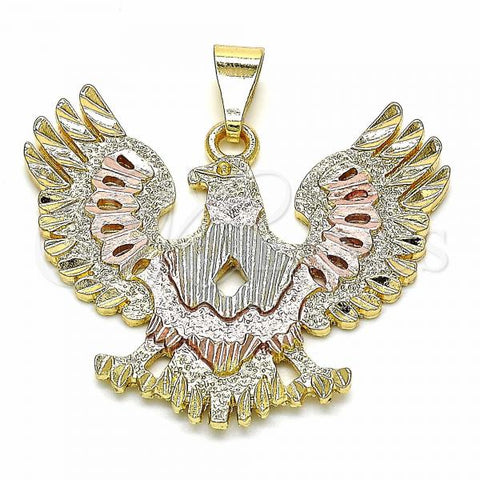 Oro Laminado Religious Pendant, Gold Filled Style Eagle Design, Polished, Tricolor, 05.351.0047
