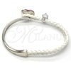 Rhodium Plated Individual Bangle, Heart Design, with Light Siam Swarovski Crystals and White Micro Pave, Polished, Rhodium Finish, 07.239.0008.7 (03 MM Thickness, One size fits all)
