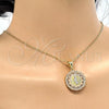 Oro Laminado Religious Pendant, Gold Filled Style San Judas and Heart Design, Polished, Tricolor, 05.253.0020