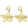 Oro Laminado Dangle Earring, Gold Filled Style Flower Design, Polished, Golden Finish, 61.012