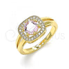 Oro Laminado Multi Stone Ring, Gold Filled Style with Pink and White Cubic Zirconia, Polished, Golden Finish, 01.210.0123.1.09