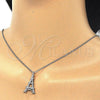 Sterling Silver Pendant Necklace, Eiffel Tower Design, with White Cubic Zirconia, Polished, Rhodium Finish, 04.336.0093.16