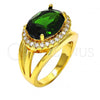 Gold Tone Multi Stone Ring, with Green Cubic Zirconia and White Micro Pave, Polished, Golden Finish, 01.118.0068.1.08.GT (Size 8)