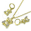 Oro Laminado Earring and Pendant Adult Set, Gold Filled Style Teddy Bear Design, with White Micro Pave, Polished, Golden Finish, 10.196.0053.1