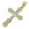 Oro Laminado Religious Pendant, Gold Filled Style Crucifix Design, Polished, Tricolor, 05.351.0181.1
