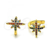 Oro Laminado Earcuff Earring, Gold Filled Style with Multicolor Micro Pave, Polished, Golden Finish, 02.210.0682.1