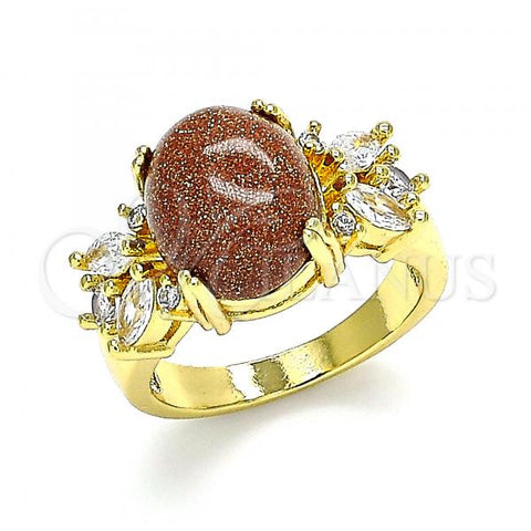 Oro Laminado Multi Stone Ring, Gold Filled Style with Brown  and White Cubic Zirconia, Polished, Golden Finish, 01.210.0131.06