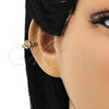 Oro Laminado Earcuff Earring, Gold Filled Style Heart Design, with Multicolor Micro Pave, Polished, Golden Finish, 02.213.0383