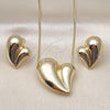 Oro Laminado Earring and Pendant Adult Set, Gold Filled Style Heart and Hollow Design, Polished, Golden Finish, 10.163.0021