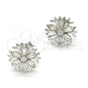 Sterling Silver Stud Earring, Flower Design, with White Cubic Zirconia, Polished, Rhodium Finish, 02.285.0019
