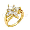 Oro Laminado Multi Stone Ring, Gold Filled Style Flower Design, with White Cubic Zirconia, Polished, Golden Finish, 01.210.0012.08 (Size 8)