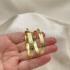 Oro Laminado Medium Hoop, Gold Filled Style Greek Key Design, Diamond Cutting Finish, Golden Finish, 02.170.0400.40