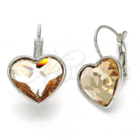 Rhodium Plated Leverback Earring, Heart Design, with Light Peach Swarovski Crystals, Polished, Rhodium Finish, 02.239.0013.2