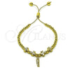 Oro Laminado Adjustable Bolo Bracelet, Gold Filled Style San Judas and Cross Design, Polished, Golden Finish, 03.341.0237.11