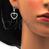 Sterling Silver Earring and Pendant Adult Set, Heart Design, with Sapphire Blue and White Cubic Zirconia, Polished, Rhodium Finish, 10.175.0032