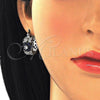 Rhodium Plated Small Hoop, Flower and Leaf Design, with Sapphire Blue and White Cubic Zirconia, Polished, Rhodium Finish, 02.210.0272.7.15