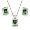 Sterling Silver Earring and Pendant Adult Set, with Green and White Cubic Zirconia, Polished, Rhodium Finish, 10.175.0053.2