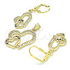 Oro Laminado Earring and Pendant Adult Set, Gold Filled Style Heart Design, with Black and White Cubic Zirconia, Polished, Golden Finish, 10.342.0025.1