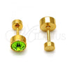 Stainless Steel Stud Earring, with Light Green Crystal, Polished, Golden Finish, 02.271.0008.3
