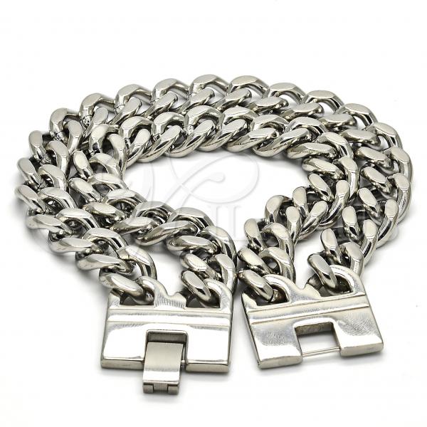 Stainless Steel Basic Bracelet, Curb Design, Polished, Steel Finish, 03.116.0012.08
