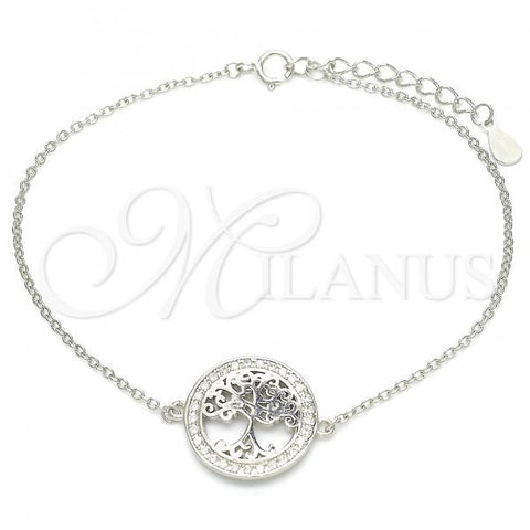 Sterling Silver Fancy Bracelet, Tree Design, with White Micro Pave, Polished, Rhodium Finish, 03.336.0063.07
