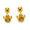 Stainless Steel Stud Earring, Flower Design, with Light Brown Crystal, Polished, Golden Finish, 02.271.0019