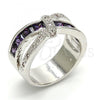 Rhodium Plated Multi Stone Ring, with Amethyst and White Cubic Zirconia, Polished, Rhodium Finish, 01.210.0045.7.09 (Size 9)
