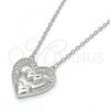 Sterling Silver Pendant Necklace, Heart Design, with White Cubic Zirconia, Polished, Rhodium Finish, 04.336.0026.16