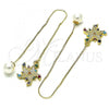 Oro Laminado Threader Earring, Gold Filled Style Star Design, with Multicolor Micro Pave, Polished, Golden Finish, 02.210.0808.1