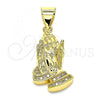 Oro Laminado Fancy Pendant, Gold Filled Style Praying Hands Design, with White Micro Pave, Polished, Golden Finish, 05.342.0006