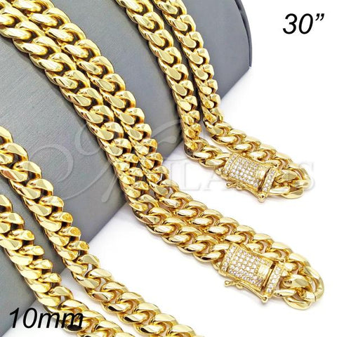 Oro Laminado Basic Necklace, Gold Filled Style Chunky Design, with White Cubic Zirconia, Polished, Golden Finish, 03.278.0004.30
