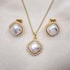 Oro Laminado Earring and Pendant Adult Set, Gold Filled Style with Ivory Pearl, Polished, Golden Finish, 10.379.0080