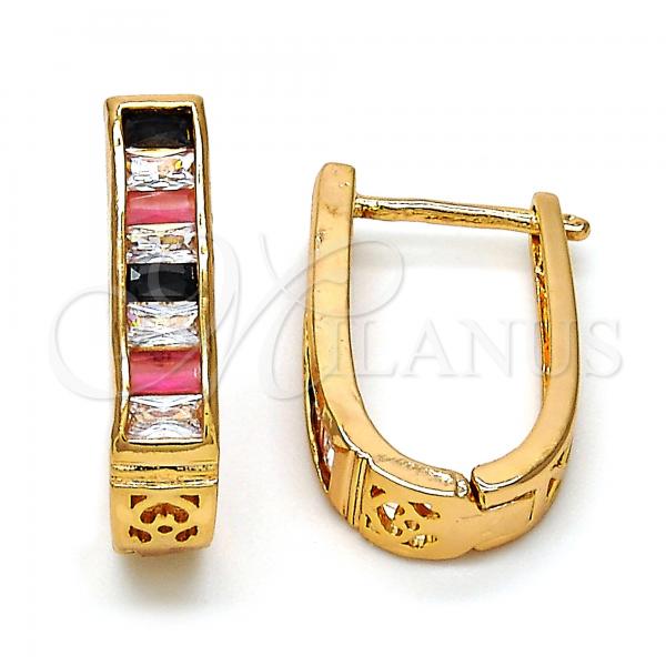 Oro Laminado Huggie Hoop, Gold Filled Style with Black and White Cubic Zirconia, Polished, Golden Finish, 02.267.0010.1.15